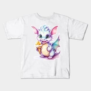 Cute Dragon  Enjoying  an Ice Cream Cone Kids T-Shirt